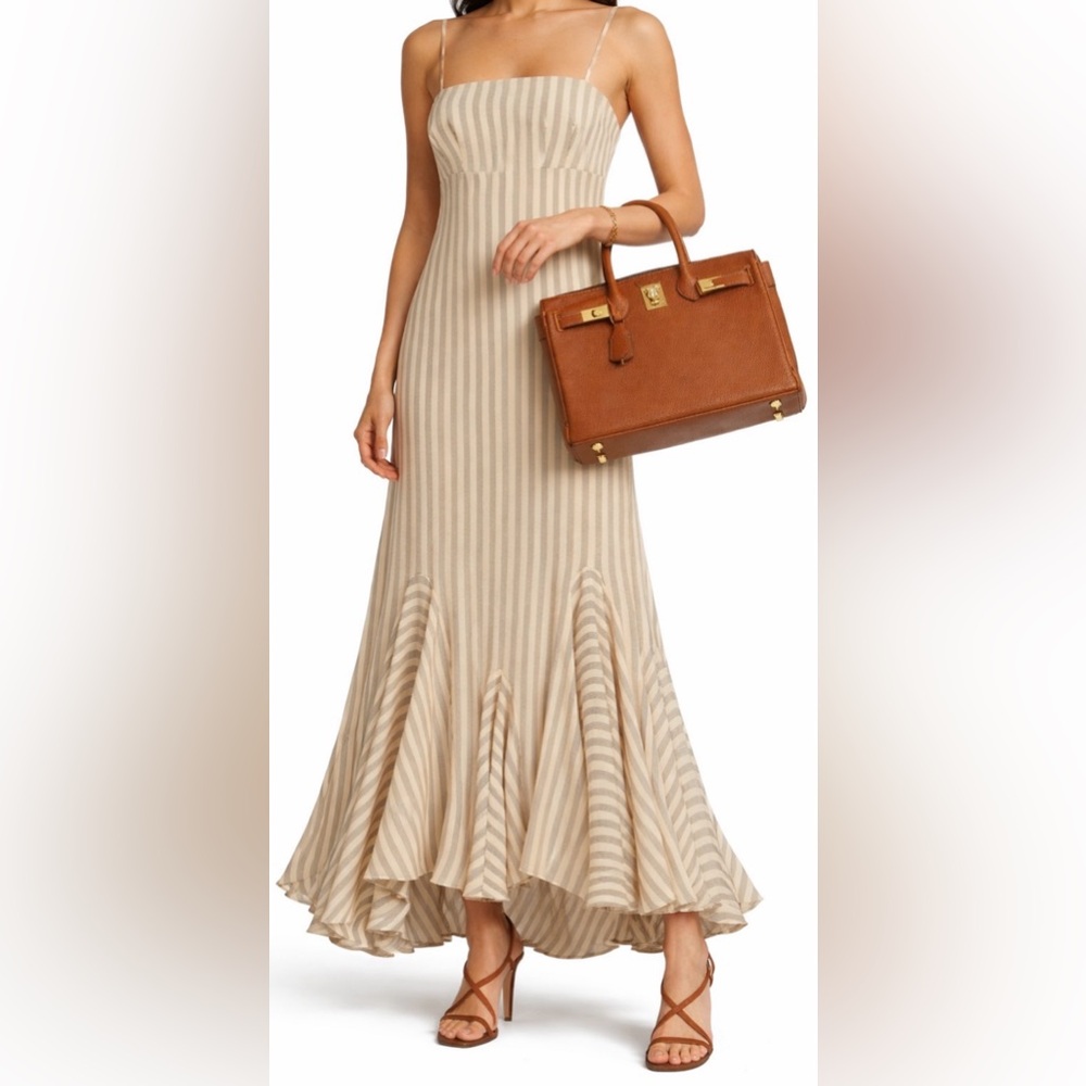 Antonio Melani Elegant Beige Striped Maxi Dress flared size 10